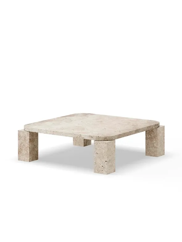 Atlas Sofabord 820x820, Unfilled Travertine fra New Works