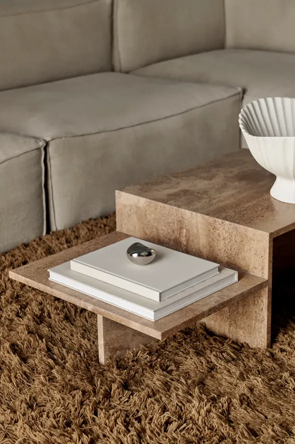 Distinct Coffee Table, Dark Brown Travertine fra Ferm Living