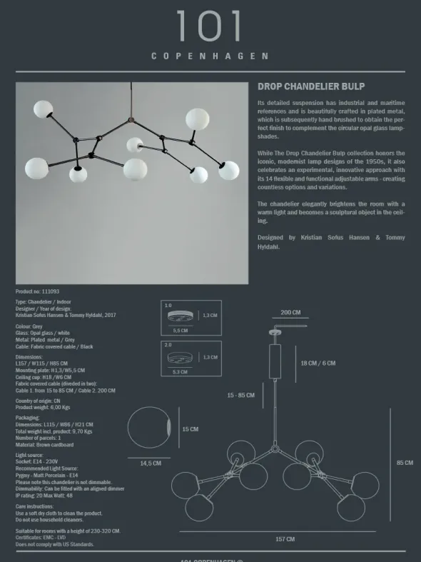 Drop Bulp Chandelier, grey fra 101 Copenhagen