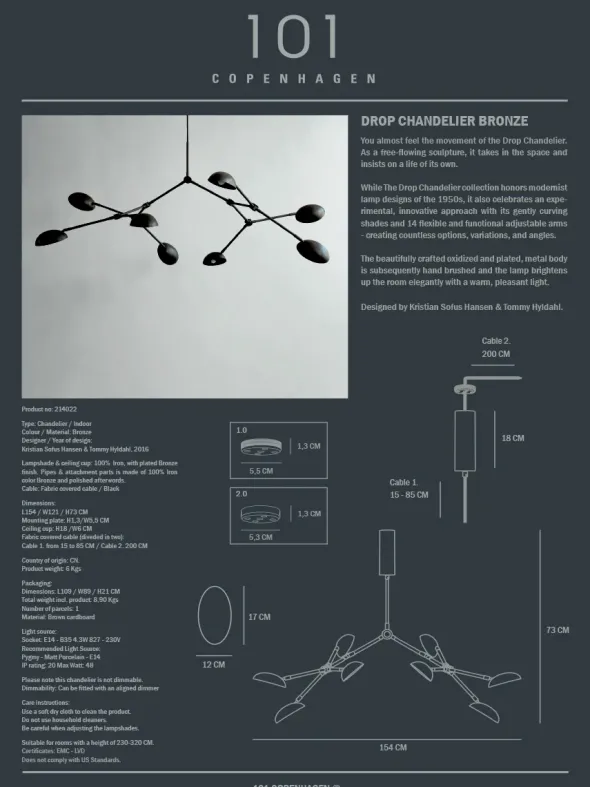 Drop Chandelier, bronze fra 101 Copenhagen