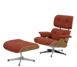 Eames Lounge Chair, kirsebær, calma brandy inkl. Fodskammel fra Vitra