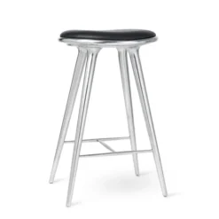 High Stool, aluminium, sort Ultra læder, 74 cm høj barstol fra Mater