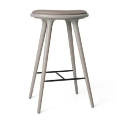 High Stool, grå bøg, Nuance Burned Grey læder, 74 cm, høj barstol fra Mater