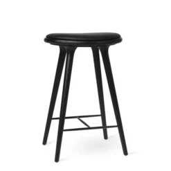 High Stool, sortbejdset eg, sort Ultra læder, 69 cm, lav barstol fra Mater