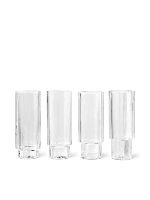 Ripple Long Drink Glasses Clear, sæt á 4 fra Ferm Living