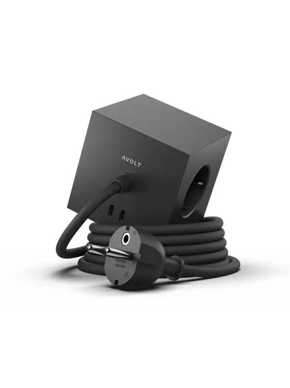 Square 1 Stikdåse med USB-C, stockholm black fra Avolt