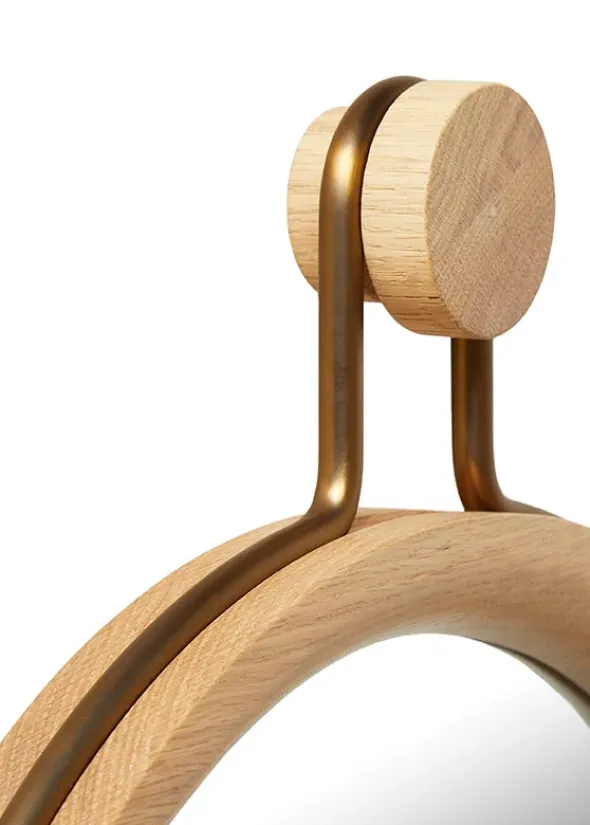 Utility Round Mirror Small Oak natural Aged gold fra Stellar Works