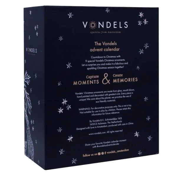 Vondels Adventskalender – Sæt med 9 julekugler