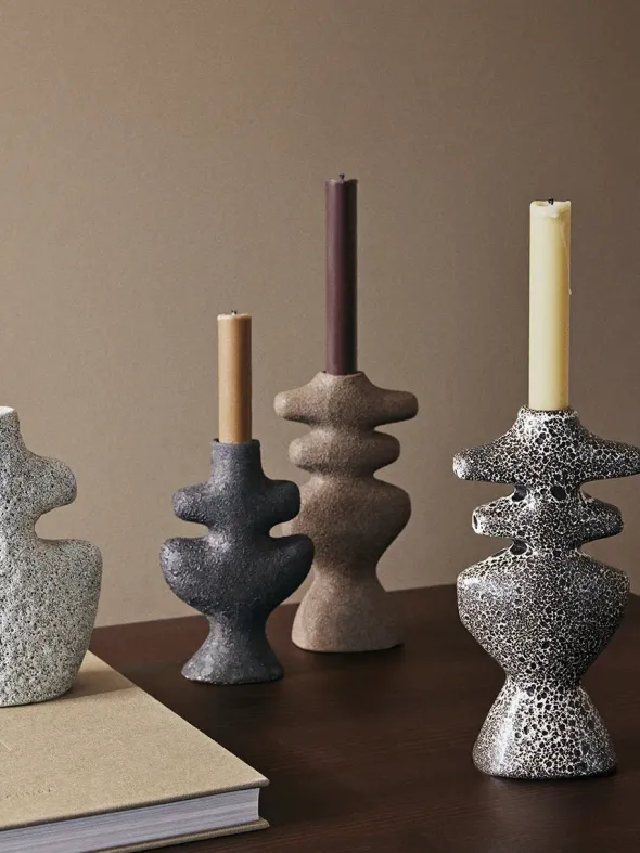 Yara Candle Holder Medium, grey pumice fra Ferm Living
